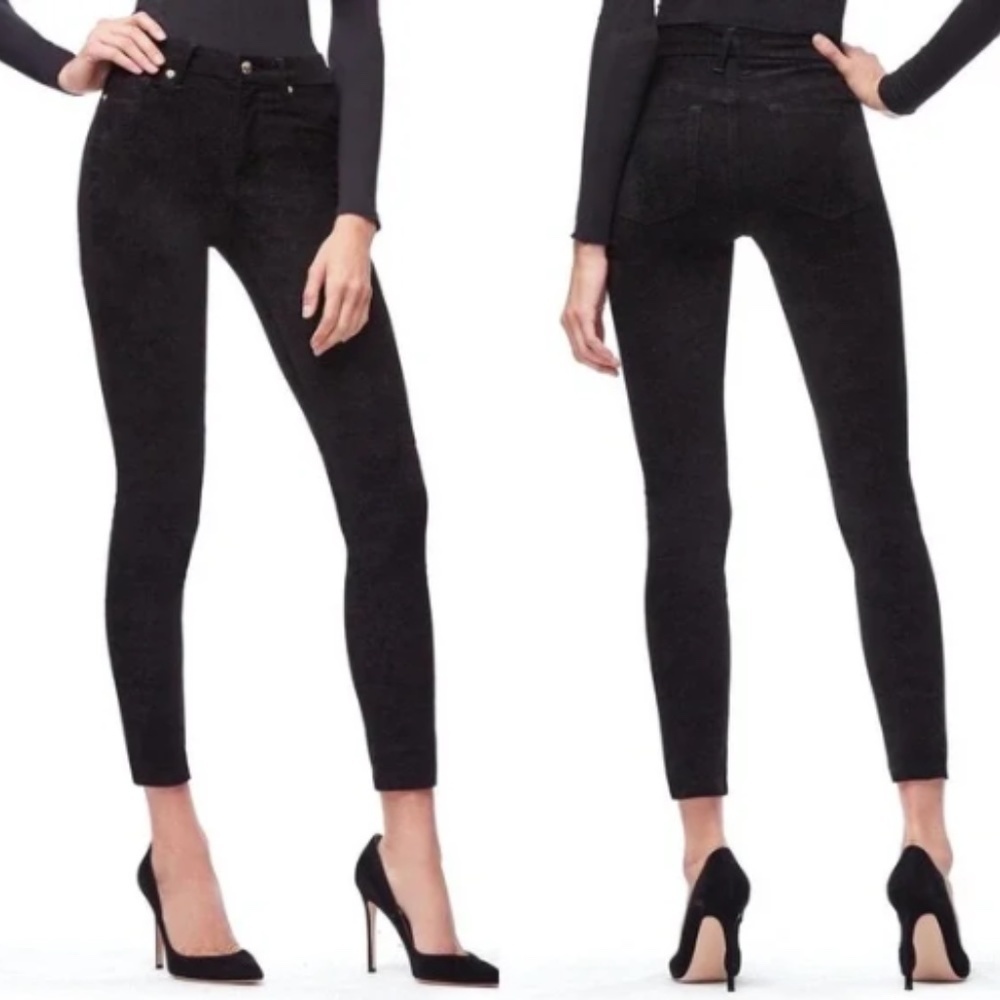 NWT Good American "Good Legs" Suede-Like Jeans in Black Sz. 25